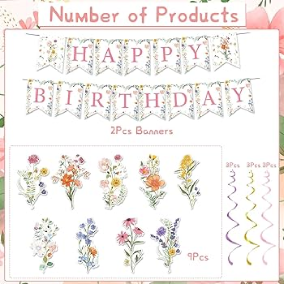 Spring Wildflower Happy Birthday Banner
