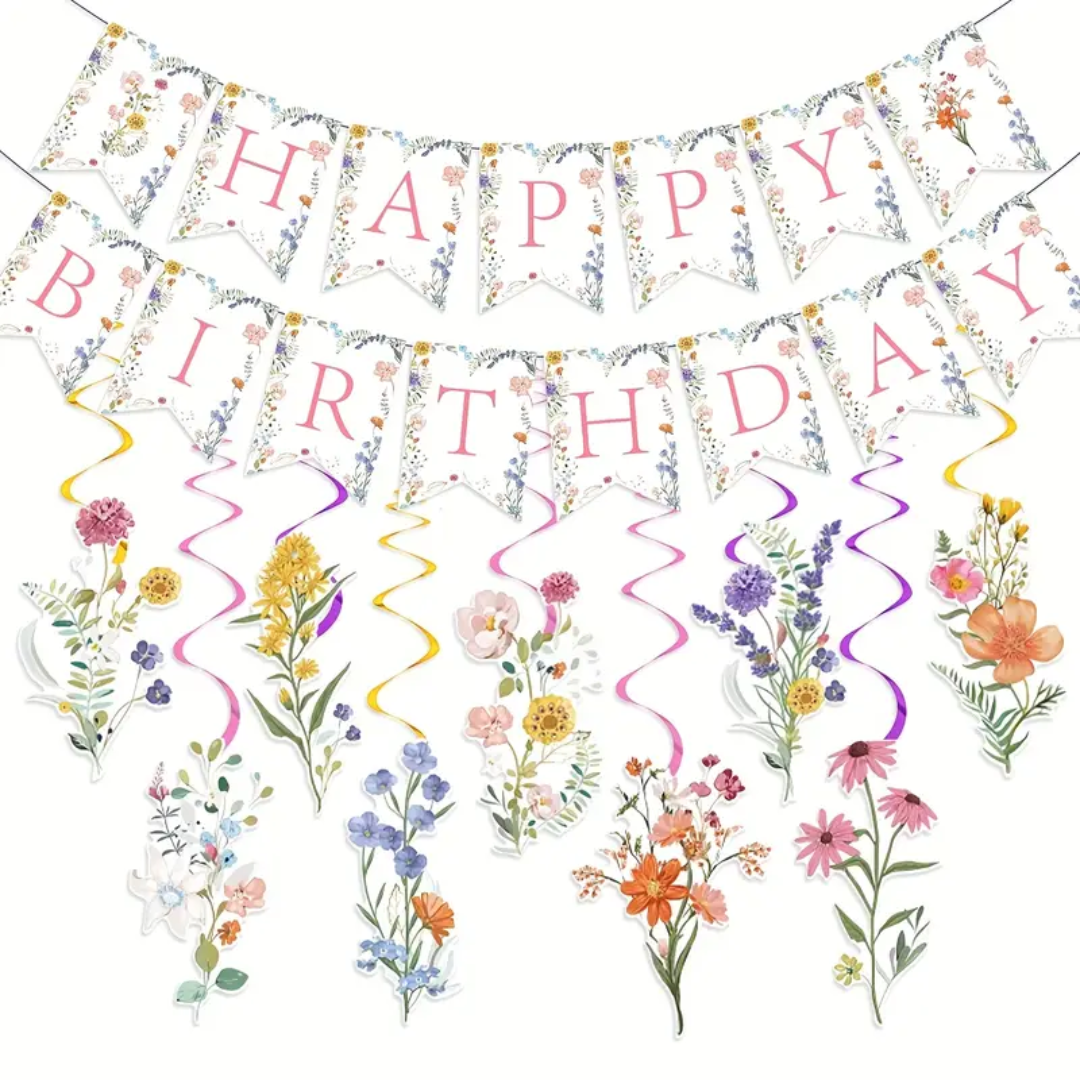 Spring Wildflower Happy Birthday Banner