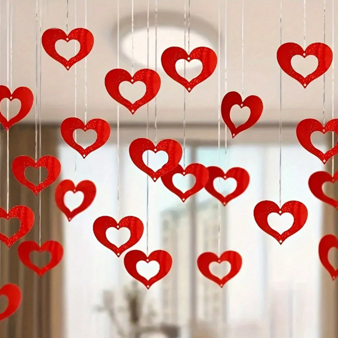 70pcs Red Heart Rain Silk Pendant Hanging