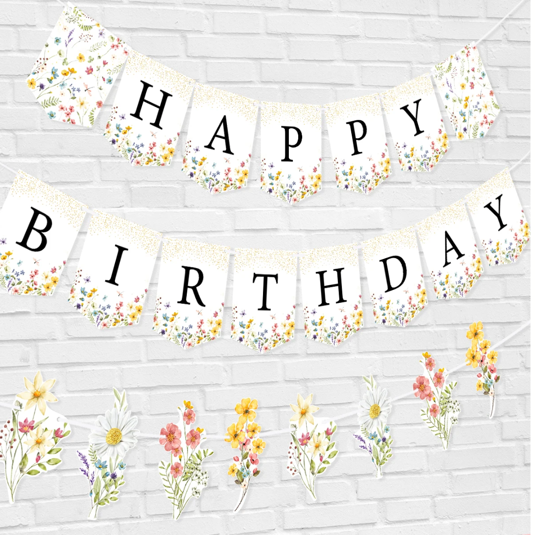 Wildflower Spring Flower Happy Birthday Banner