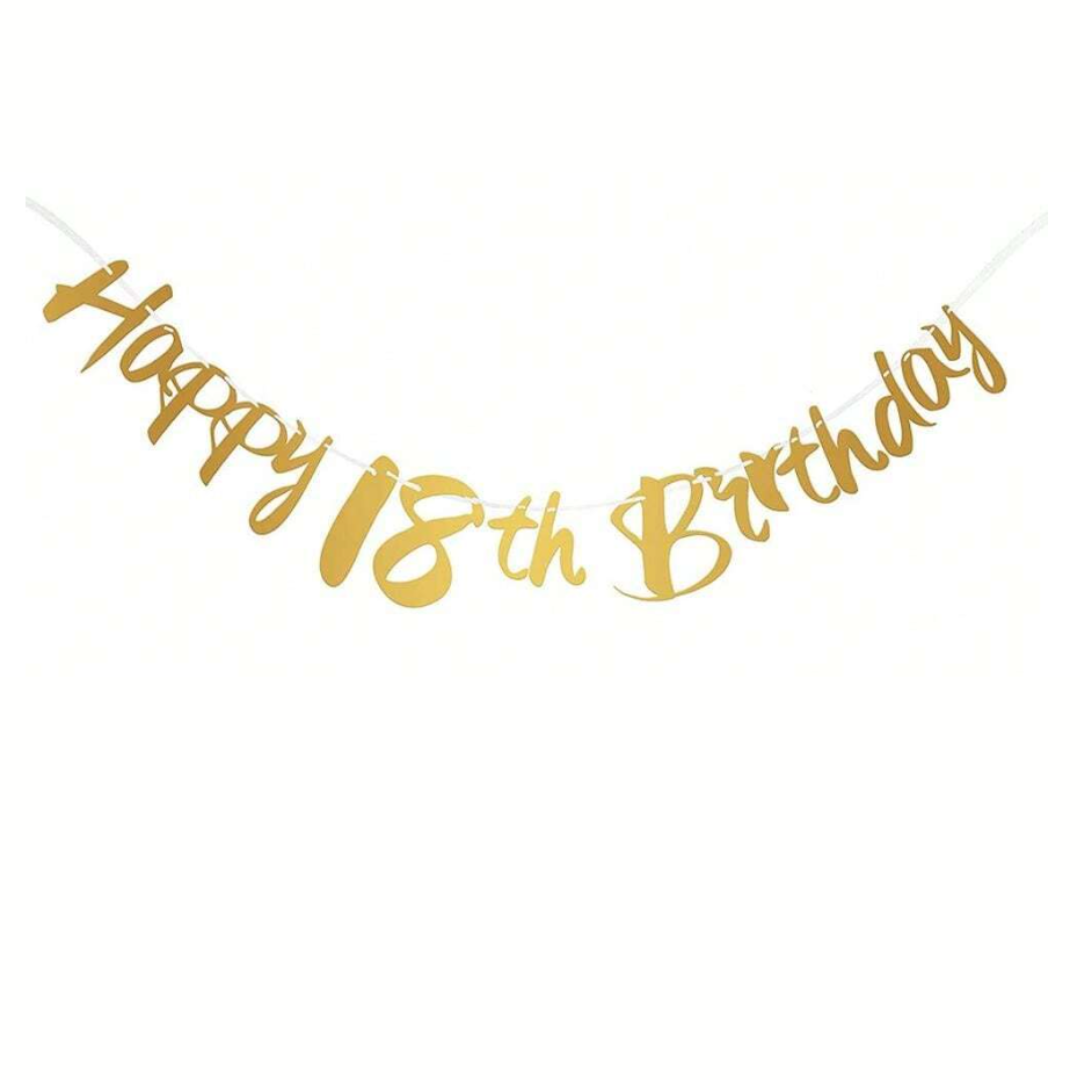 18th Happy Birthday Gold Paper Banner
