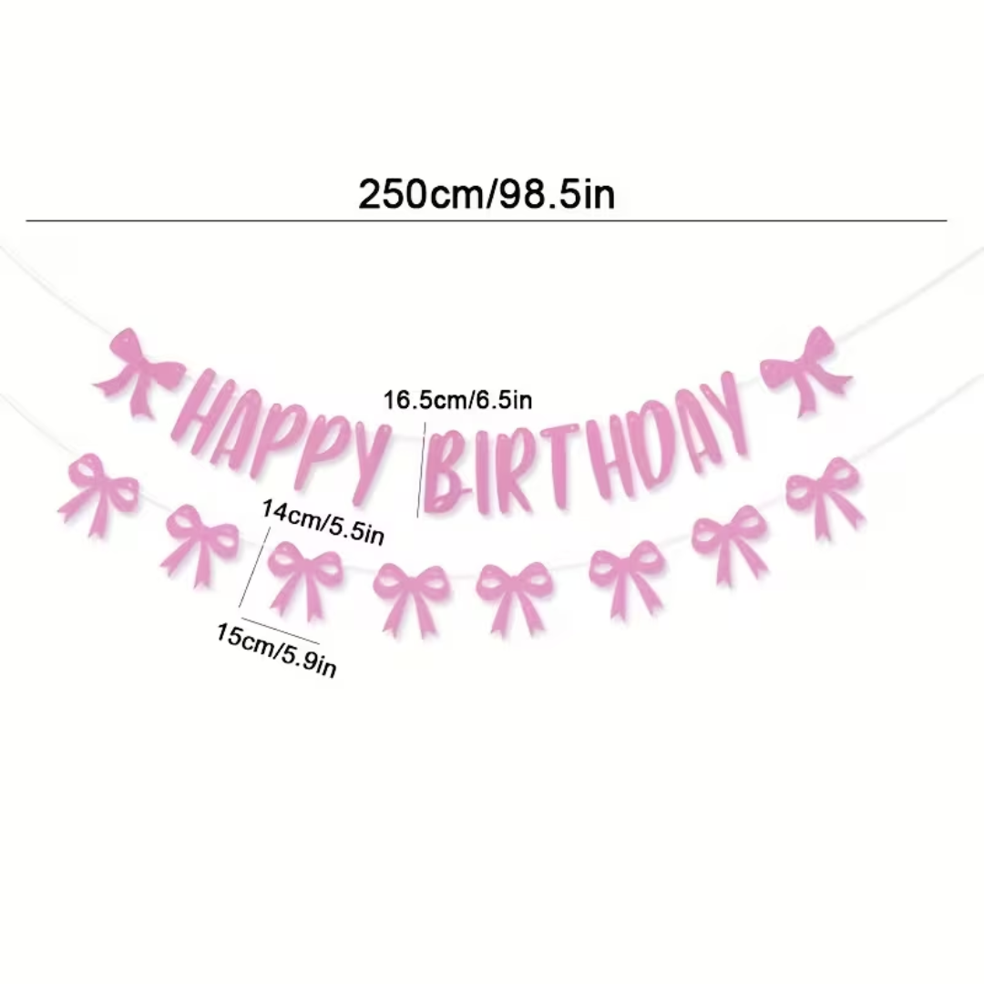 Bow Theme Happy Birthday Glitter Banner