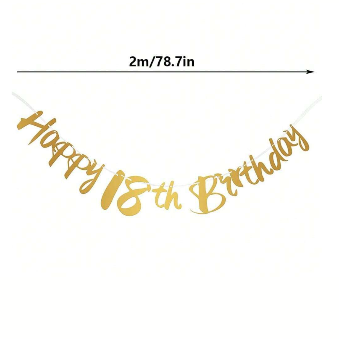 18th Happy Birthday Gold Paper Banner