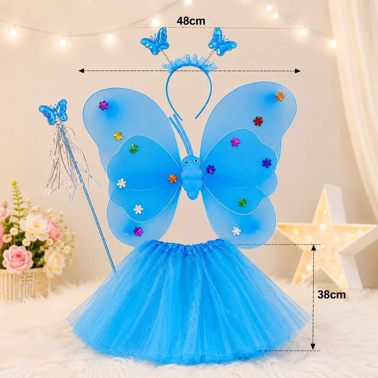 4pcs Fairy Wing Costume with Skirt, Wings, Headband and Wand