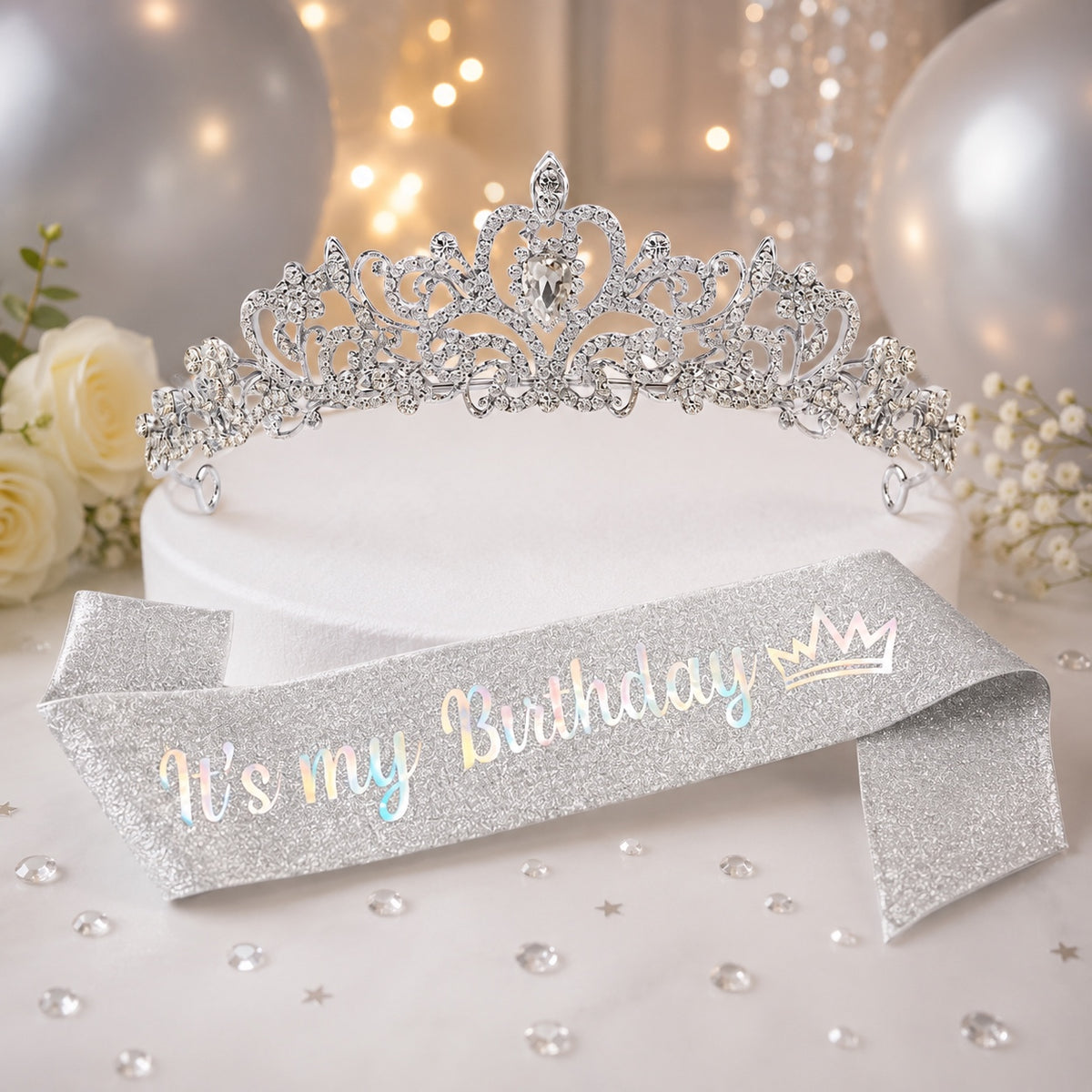 Silver It's my Birthday Sash and Crown