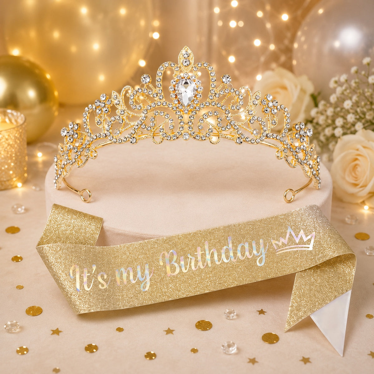 Gold It's my Birthday Sash and Crown