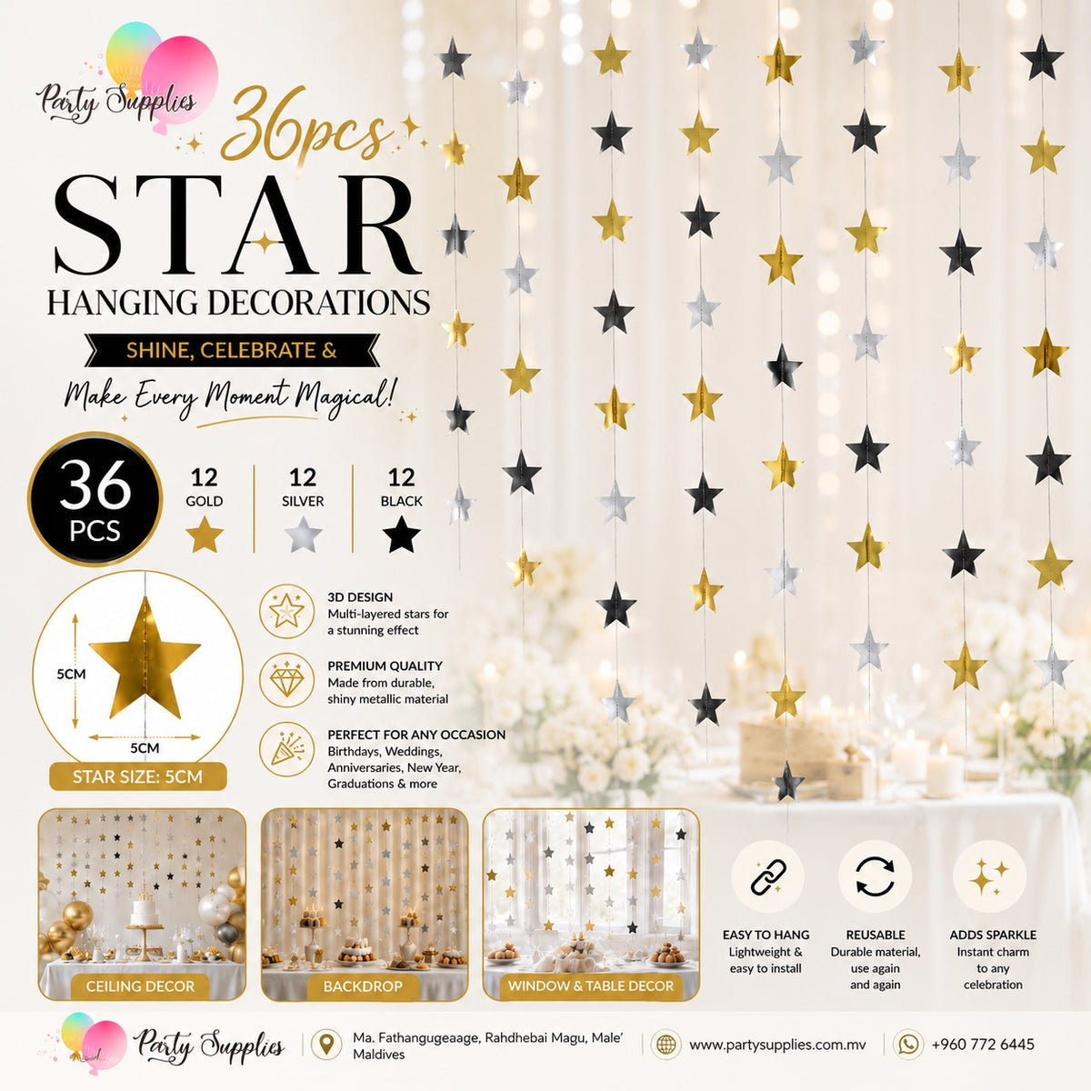 36pcs Star Hanging Decorations