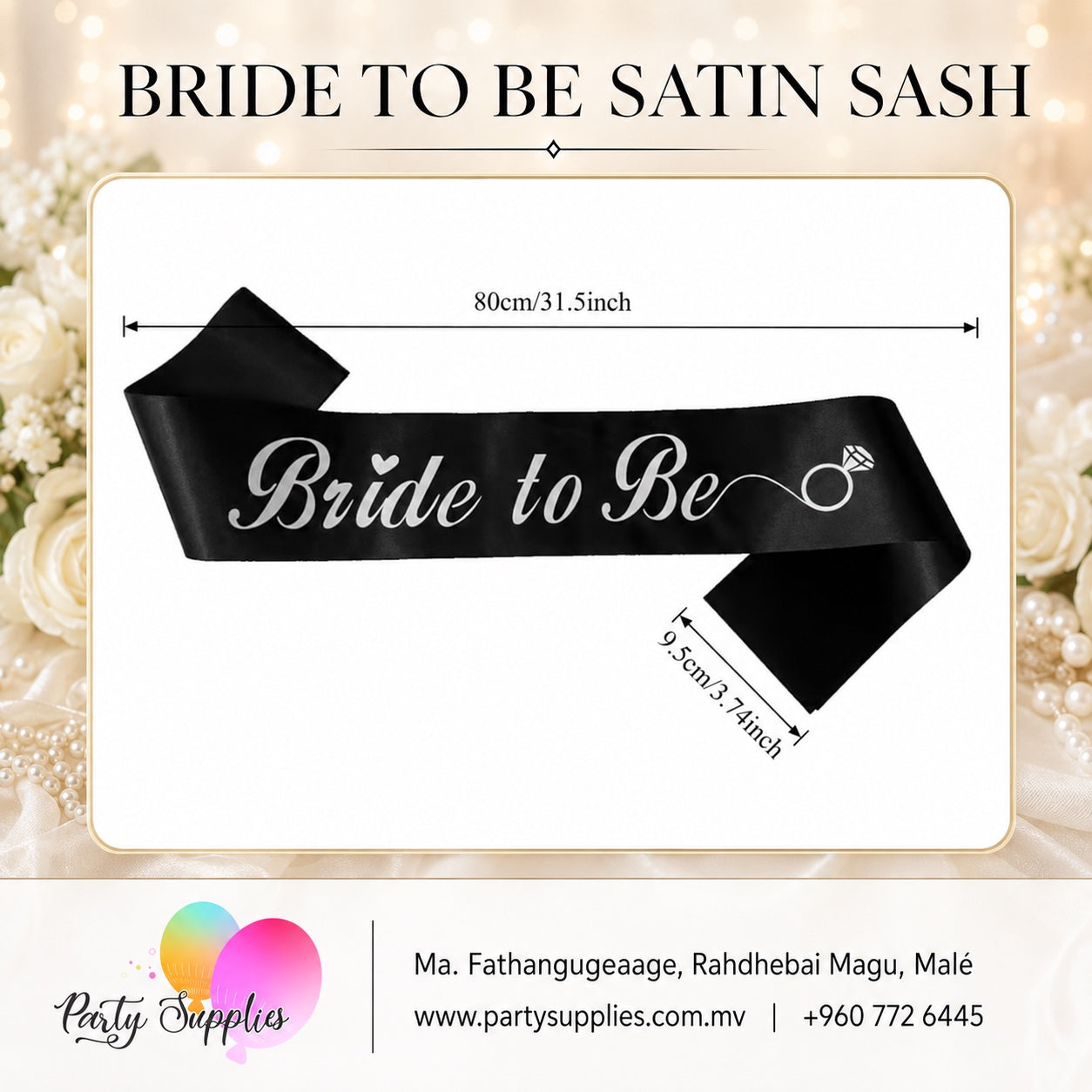 Black and White Bride to Be Sash