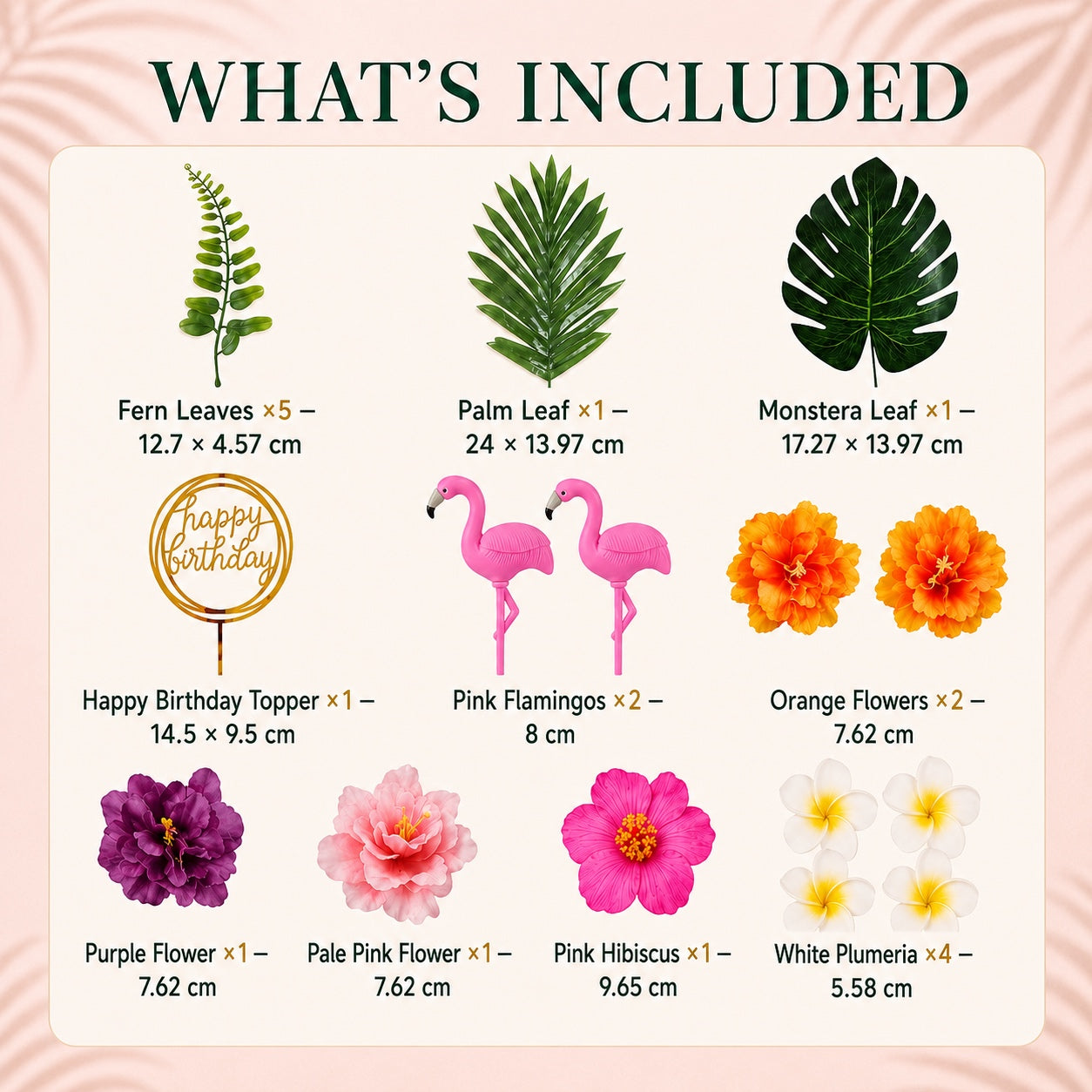 19pcs Tropical Flamingo Birthday Cake Topper