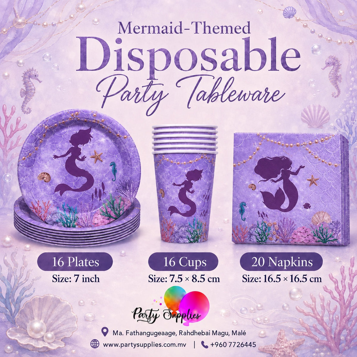 Mermaid-Themed Disposable Party Tableware Set ππ