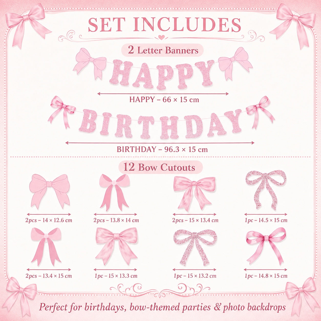 Pink Bow Happy Birthday Decoration Set