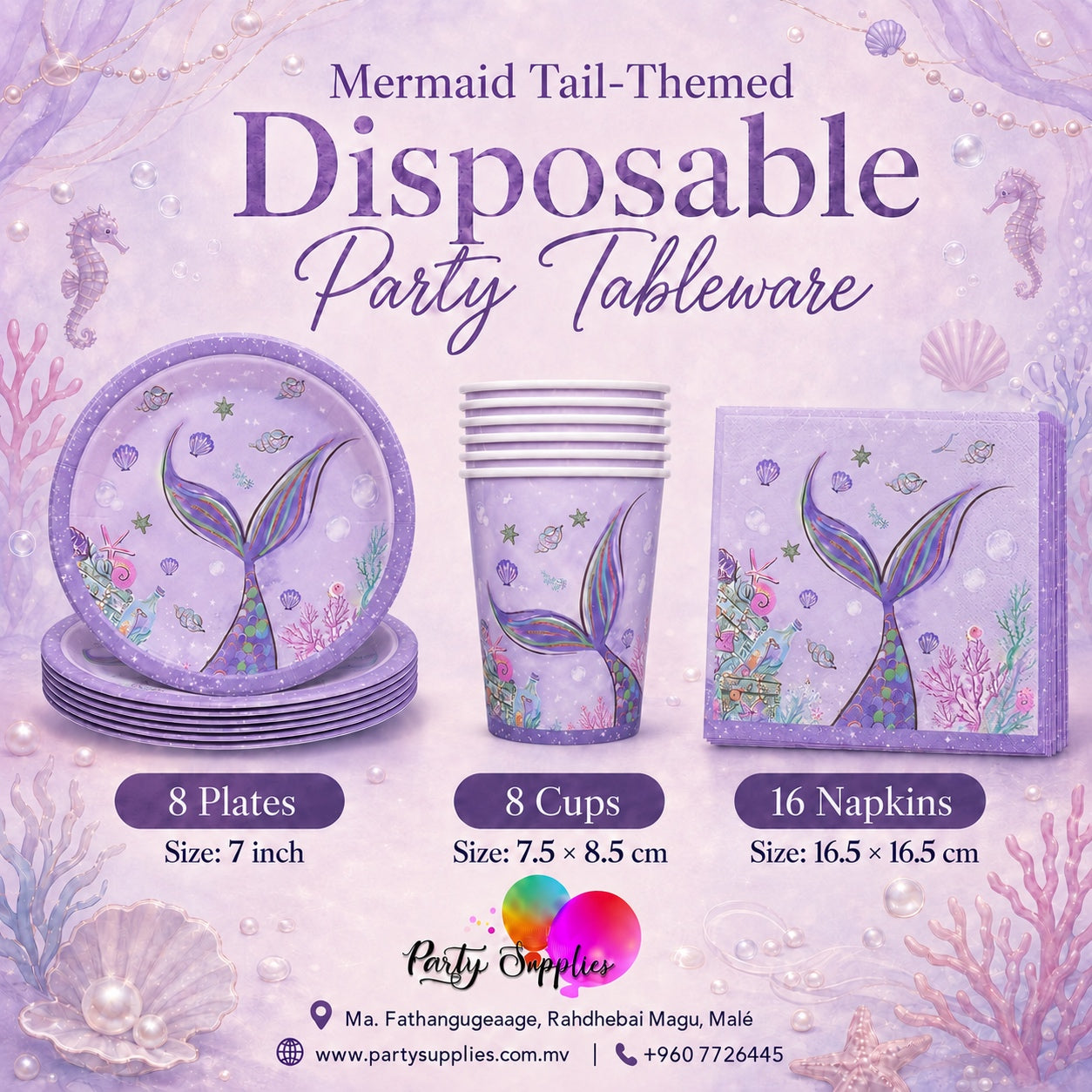 Mermaid Tail-Themed Disposable Party Tableware Set
