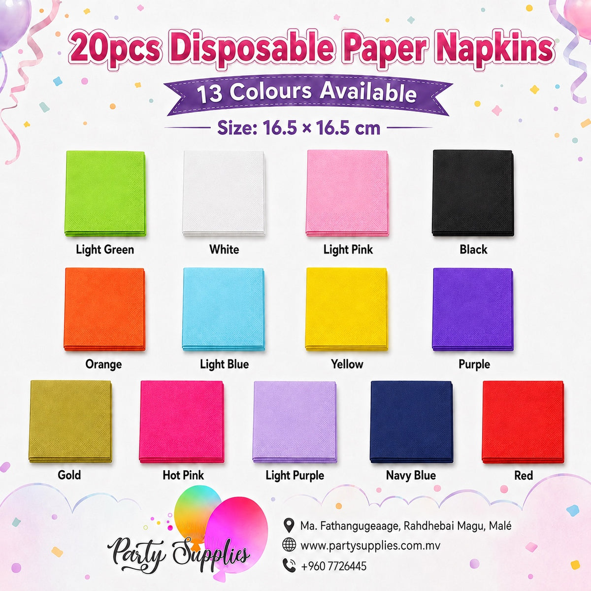 20pcs 16.5 x 16.5cm Disposable Napkins