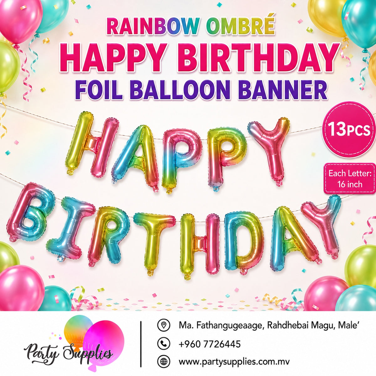 16inch Rainbow Ombré Happy Birthday Foil Balloon