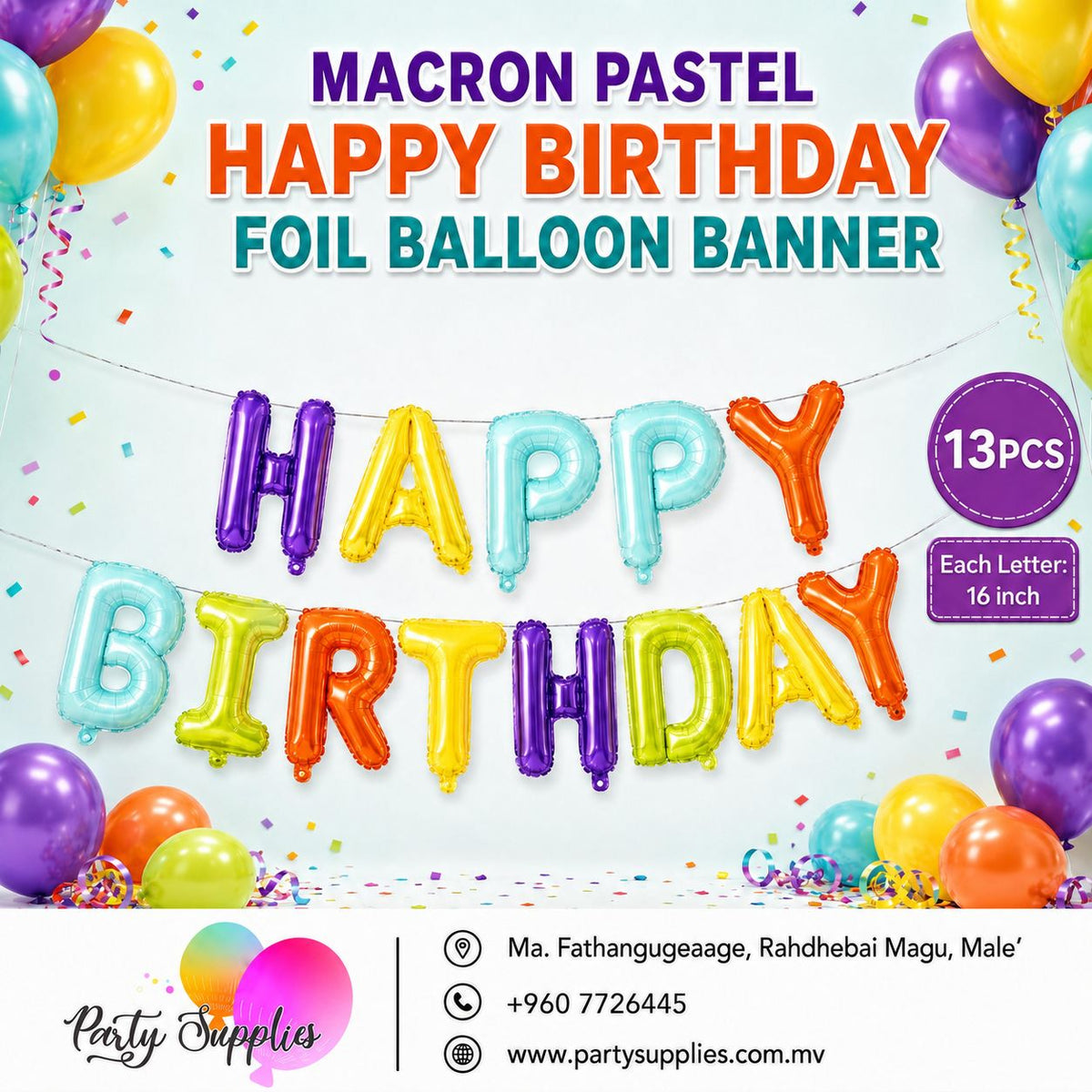 16inch macaron Pastel Happy Birthday Foil Banner