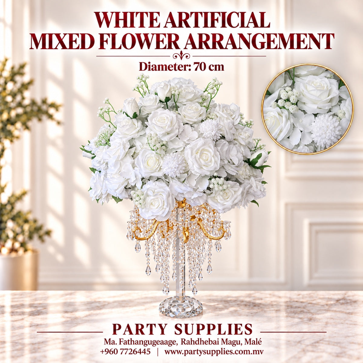 White Artificial Mixed Flower Arrangement for the Rent