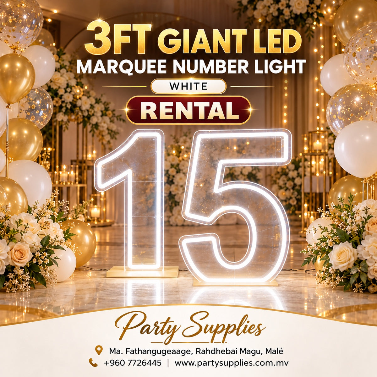 3FT Giant LED Marquee Number Lights for the Rent