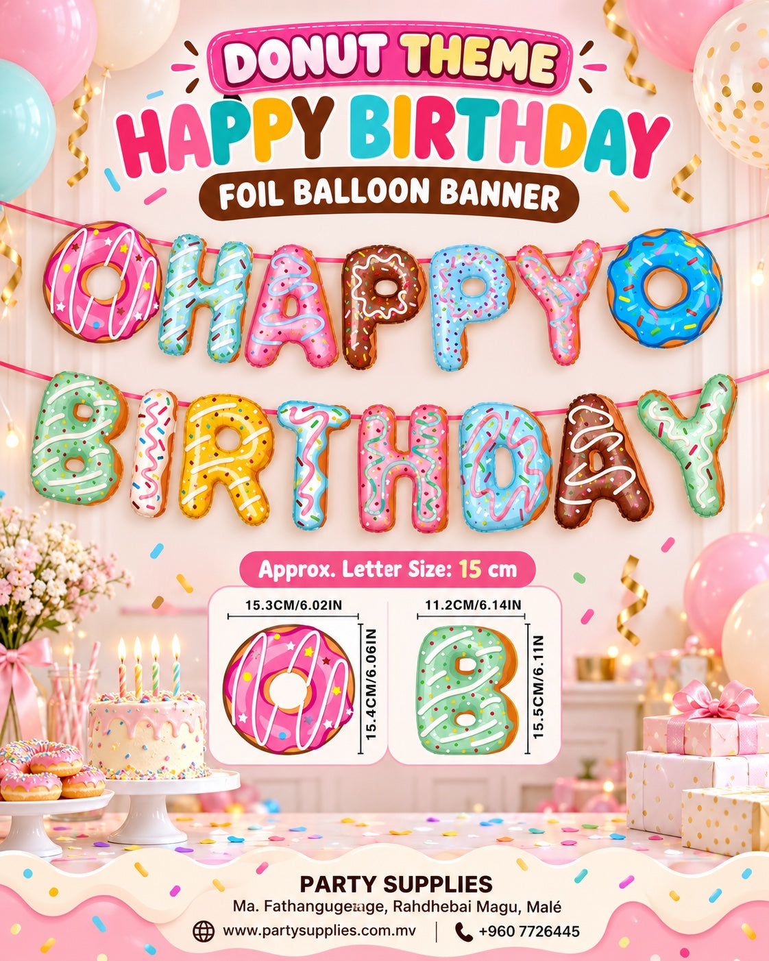 Donut Theme Happy Birthday Banner