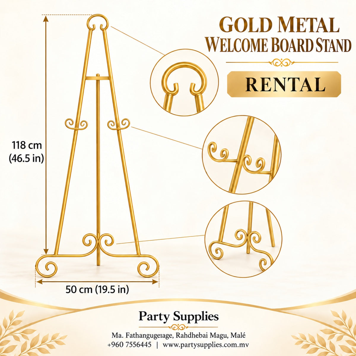 Gold Metal Welcome Board Stand – Rental