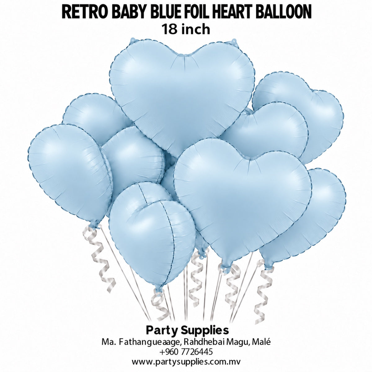 Retro Baby Blue Foil Heart Balloon 18inch
