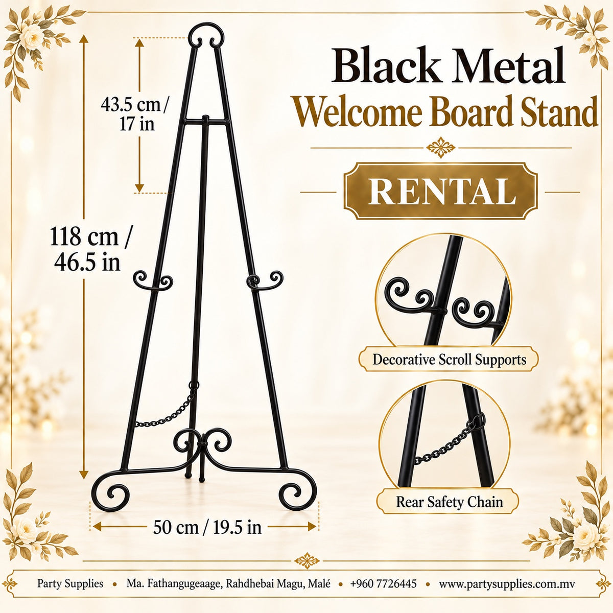 Black Metal Welcome Board Stand β Rental