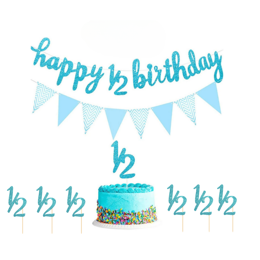 1/2 Birthday Blue Banner with Cake Topper