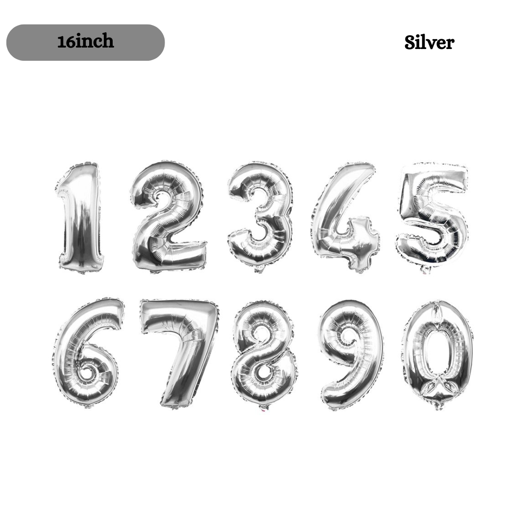 16inch Small Silver Foil Number, 0-9