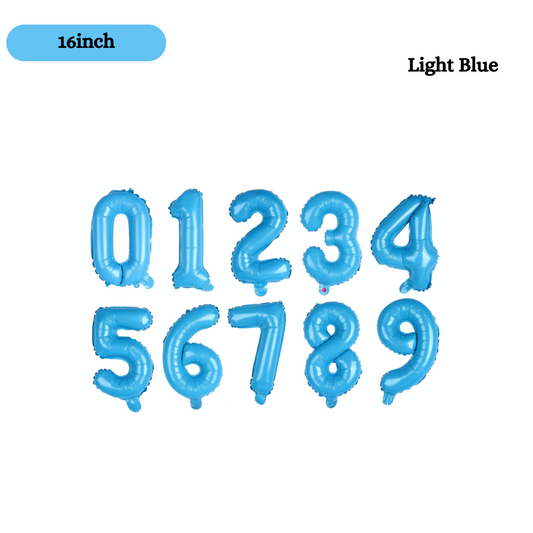 16inch small Light Blue Foil Number, 0-9
