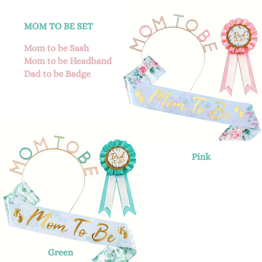 3pcs/set Gender Reveal Party Mom To Be Sash and Headband Dad To Be Badge