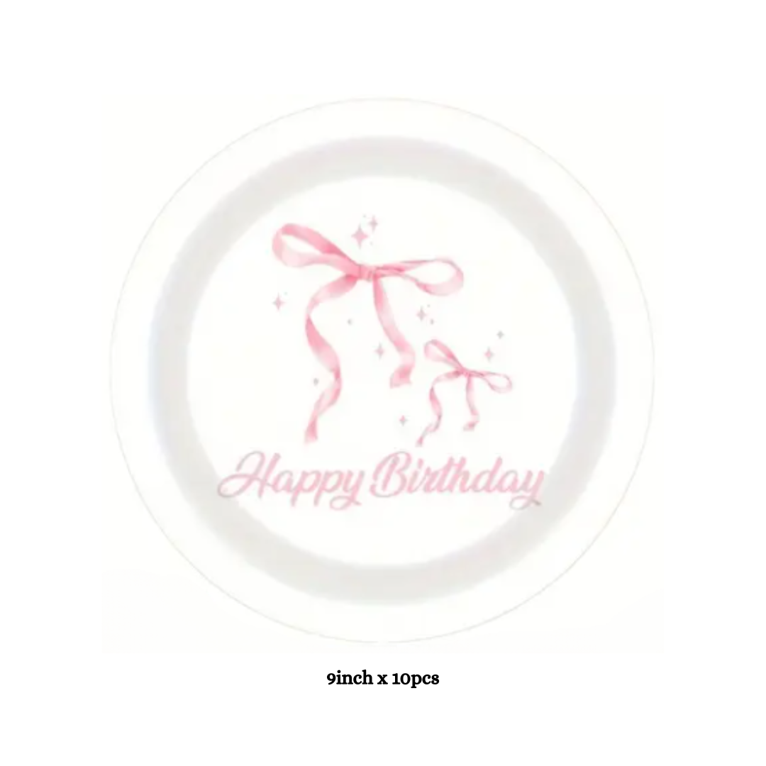 Pink Bow Party Supplies Dinnerware, Plates, Cups and Napkins