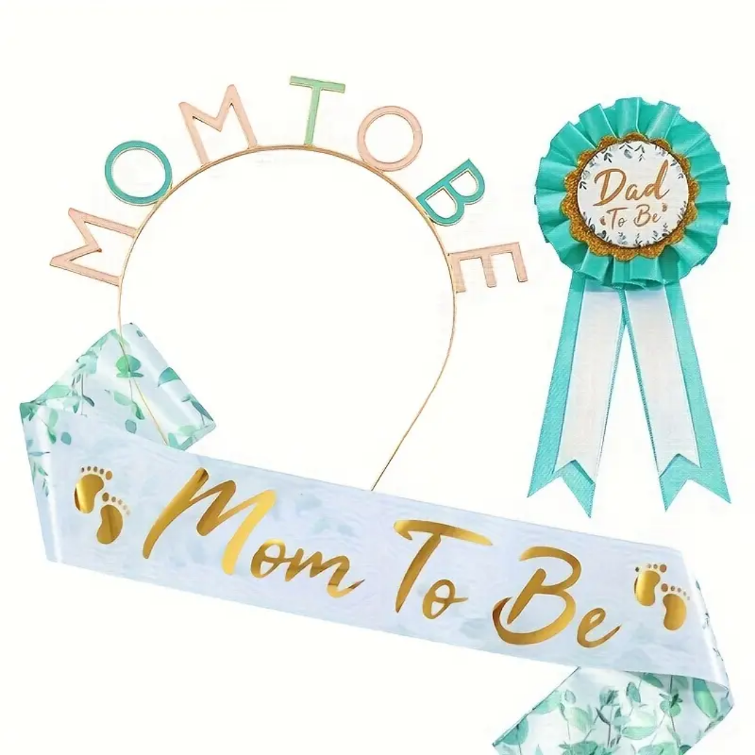 3pcs/set Gender Reveal Party Mom To Be Sash and Headband Dad To Be Badge