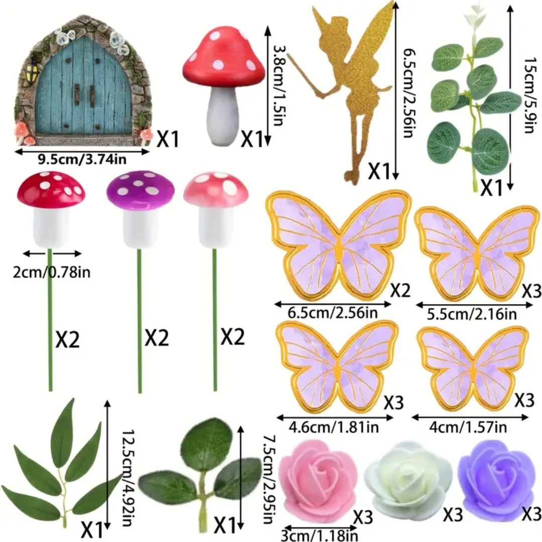 32pcs Garden Fairy Mushroom House Cake Topper