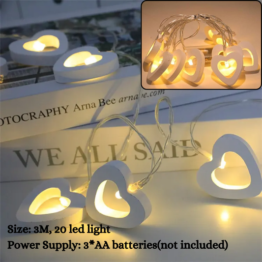 30m 20 Led Warm White Wooden Heart Fairy String Light