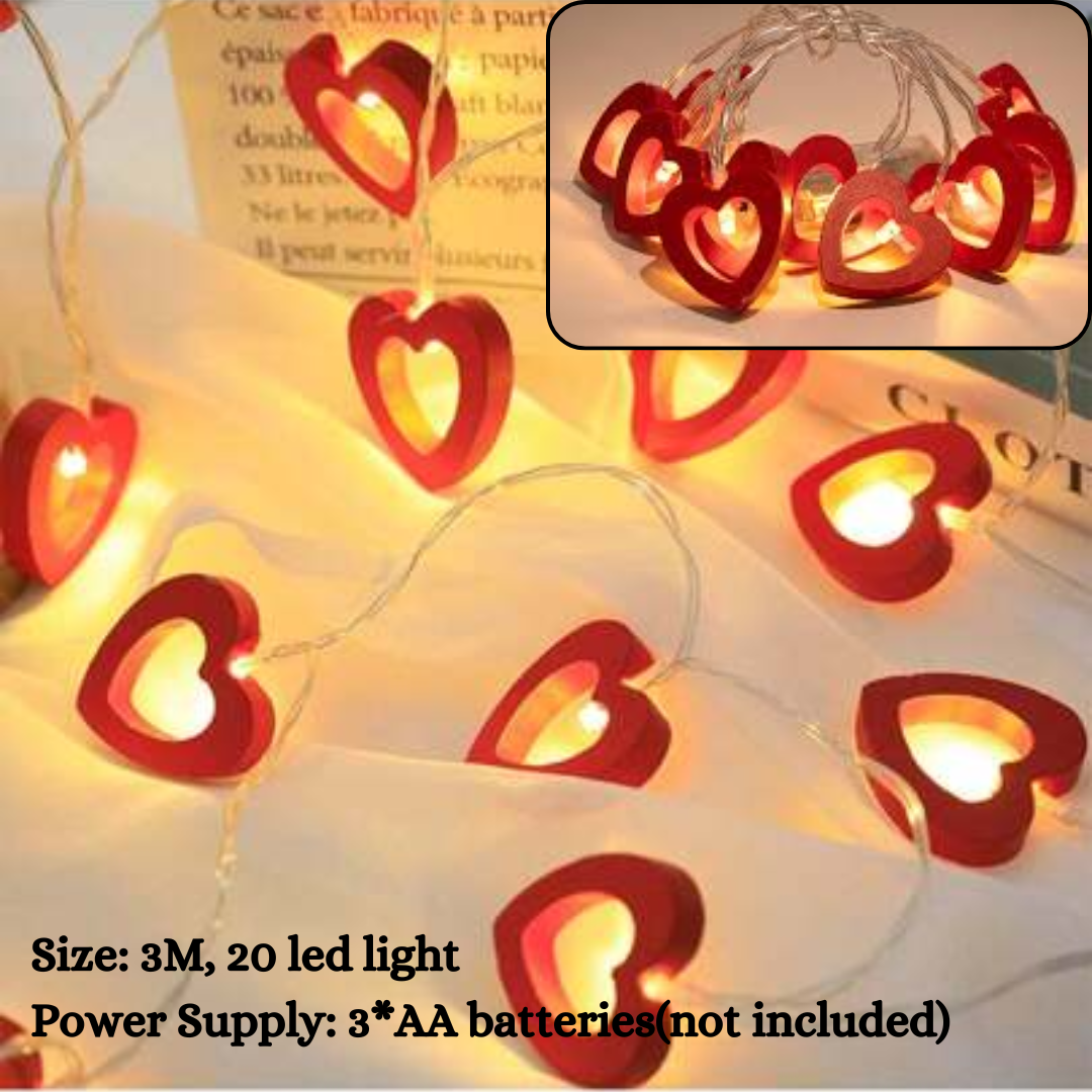 30m 20 Led Warm Red Wooden Heart Fairy String Light