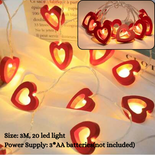 30m 20 Led Warm Red Wooden Heart Fairy String Light