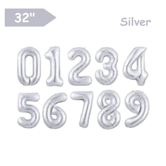 Silver - 32inch Foil Number Balloons