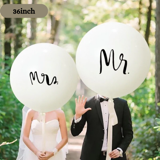 36-inch Jumbo white Mr. & Mrs. White Wedding Balloons