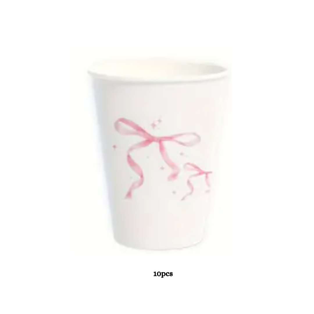 Pink Bow Party Supplies Dinnerware, Plates, Cups and Napkins