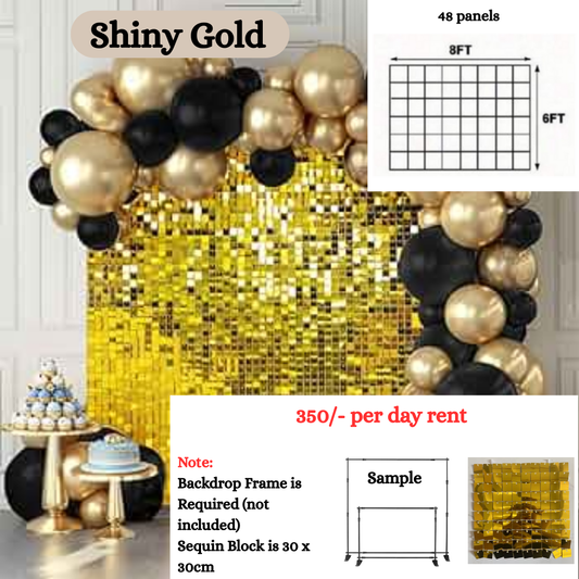 48pcs Shiny Gold Shimmer Wall Backdrop for Rent