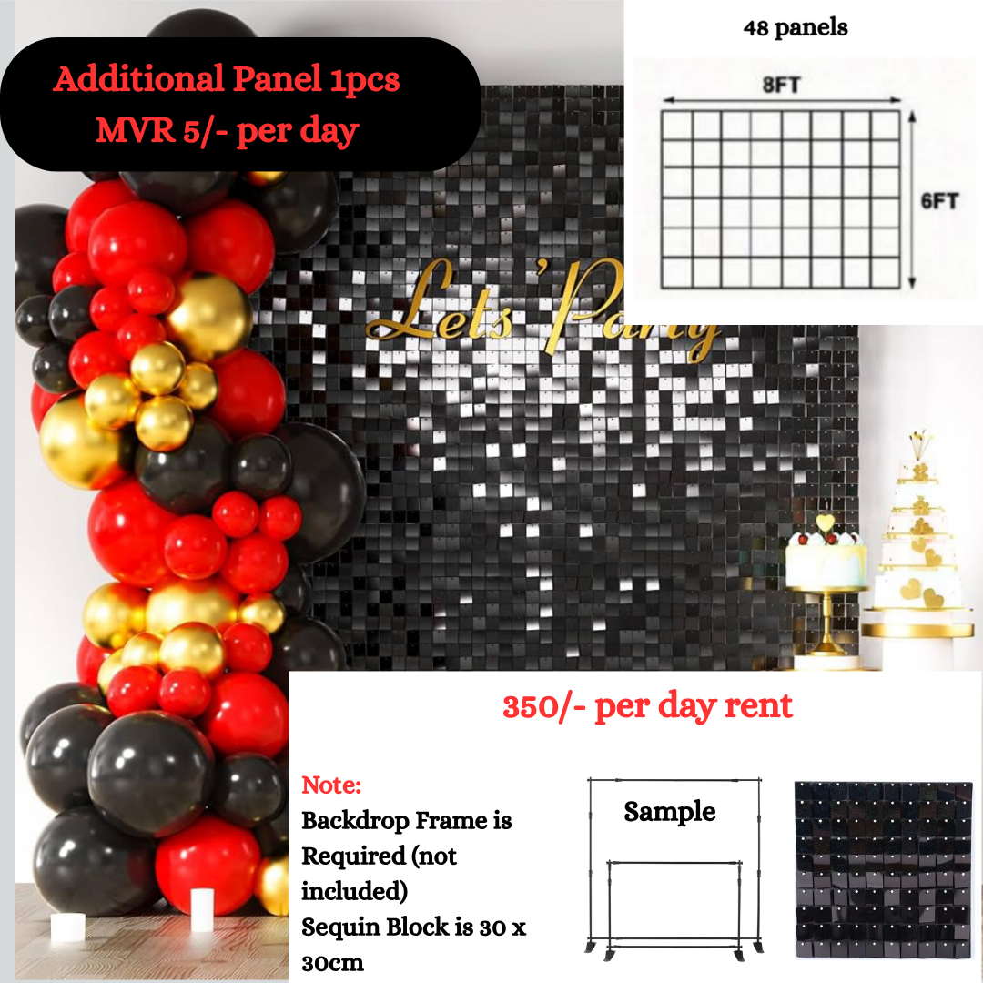 48pcs Laser Black Shimmer Wall Backdrop for Rent