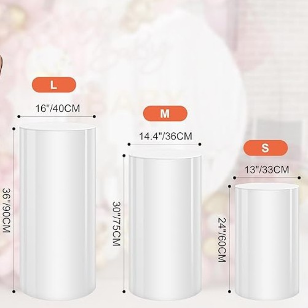 White Round Cylinder Cake Stand for Rental