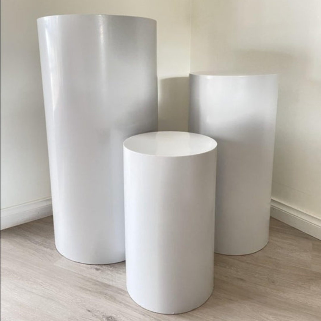 White Round Cylinder Cake Stand for Rental