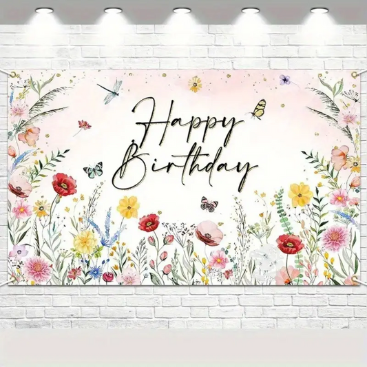 Wildflower Happy Birthday Fabric Backdrop