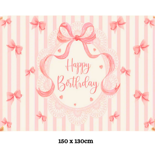 Bow Theme Happy Birthday Polyester Fabric Backdrop