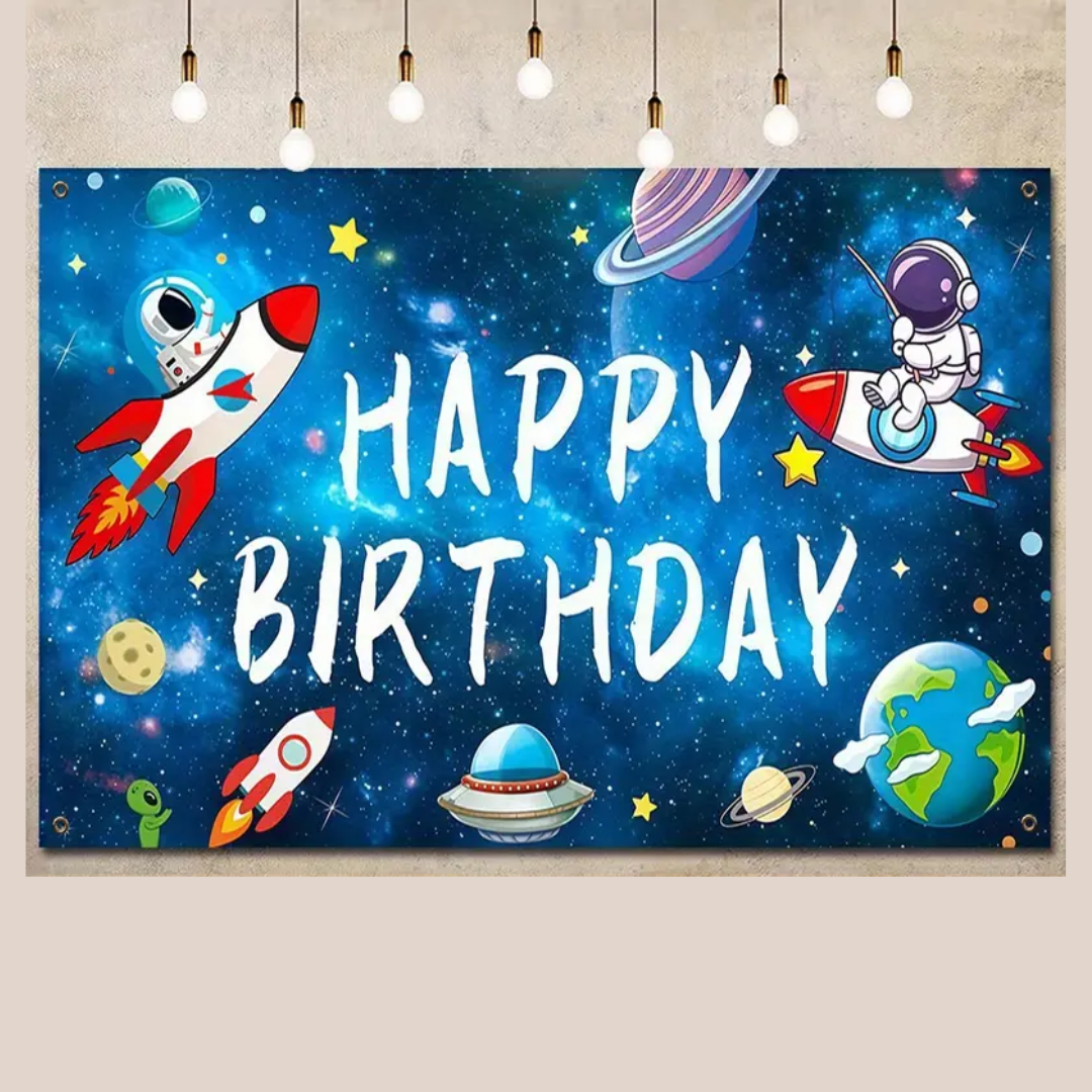 Outer Space Happy Birthday Backdrop