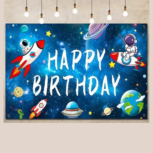 Outer Space Happy Birthday Backdrop