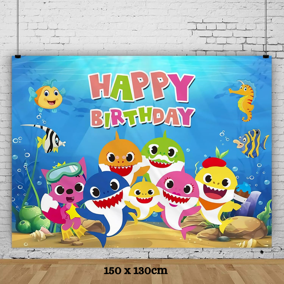 Baby Shark Blue Boy Happy Birthday Backdrop