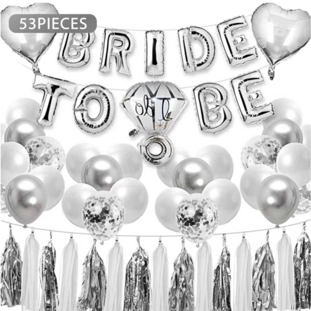 53pcs Silver Bride to Be Balloon Set