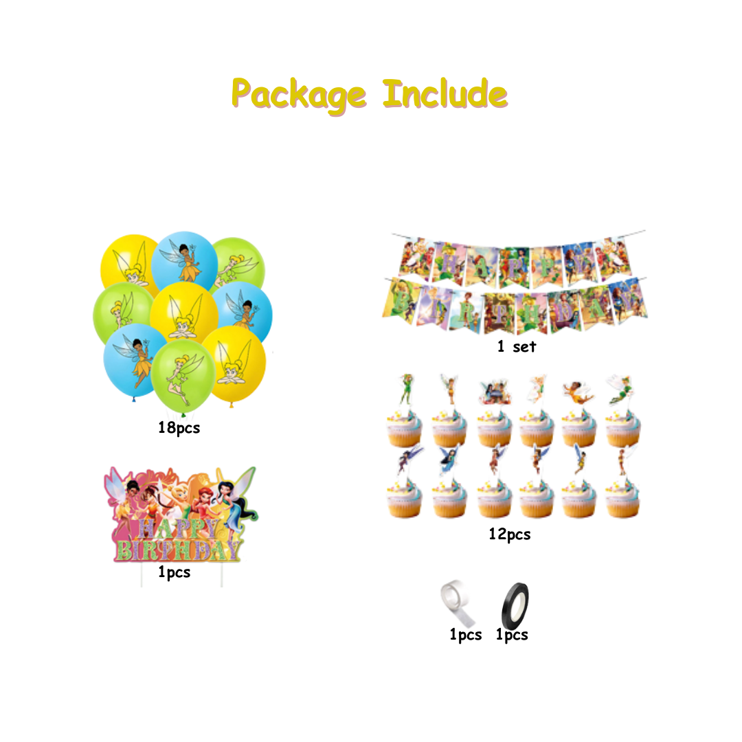 34pcs Tinker Bell-themed birthday party decoration set