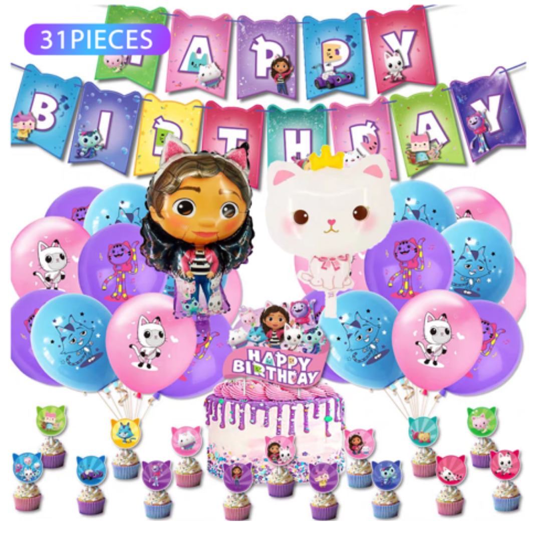 31pcs Gabby's Dollhouse-themed birthday balloon set